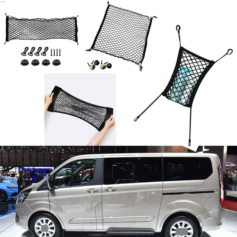 Per Ford Tourneo Custom Car Vehicle Black Rear Trunk Cargo Baggage Organizer Storage Nylon Plain Vertical Seat Net