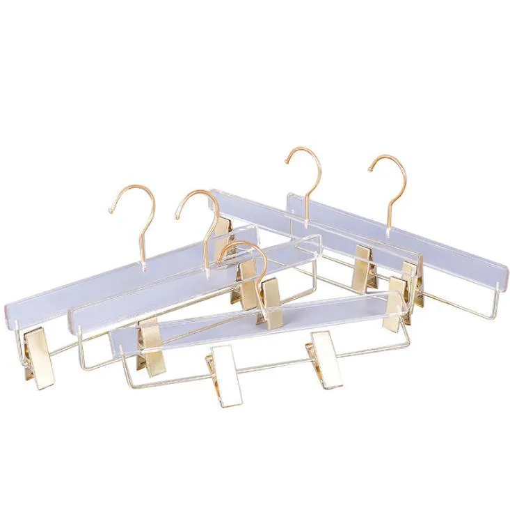 Transparent Acrylic Hanger High-end Pants Skirts Hanger Rack with Golden Clips Clear Display Stand SN4583