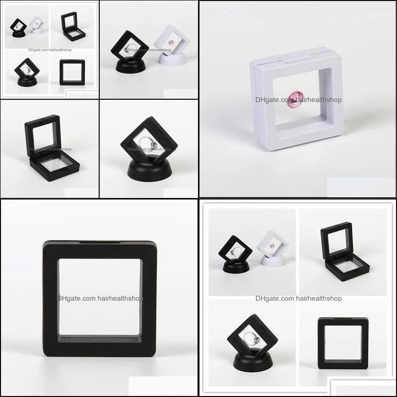 Fashion PE Cases Displays Square 3D Albums Floating Frame Holder Black White Nail Coin Box Jewelry Display Show Case For Gift F2678