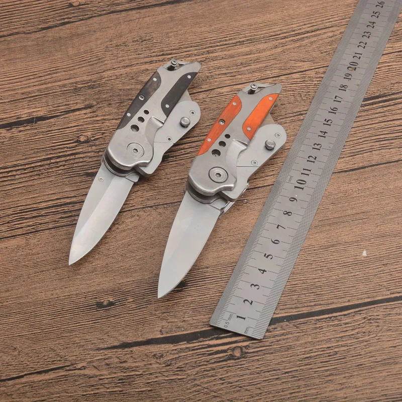 1 pièces nouveau couteau utilitaire à deux lames 440C lames satinées aluminium + manche en bois extérieur EDC couteaux de poche