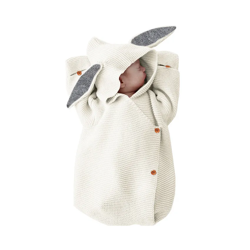Newborn Baby Blankets Knitted Baby Covers Rabbit Ear Swaddling Baby Wrap Photography Bunny Style Swaddle Wrap LJ201014