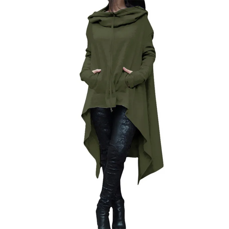 New fashion high street solid color long hooded Sweatshirts ladies leisure Hoodies loose sleeve jumper plus size S-4XL F1207
