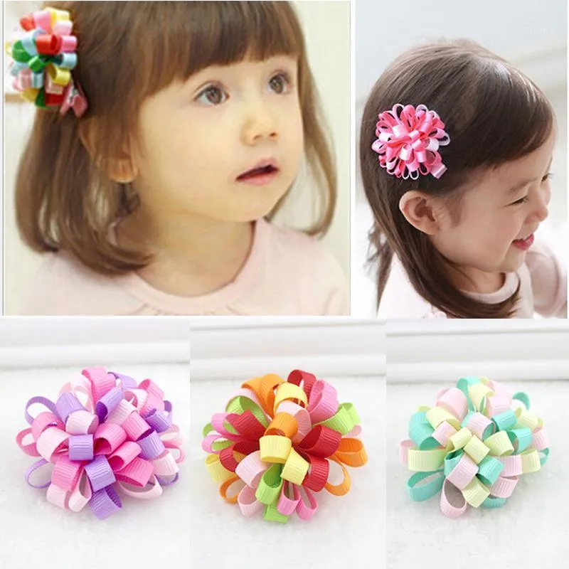 Accessoires pour cheveux en gros - 1 Pc Kids Loopy Puffs Hairclip Ribbon Bow Alligator Clip Girl Headwear Random Color1