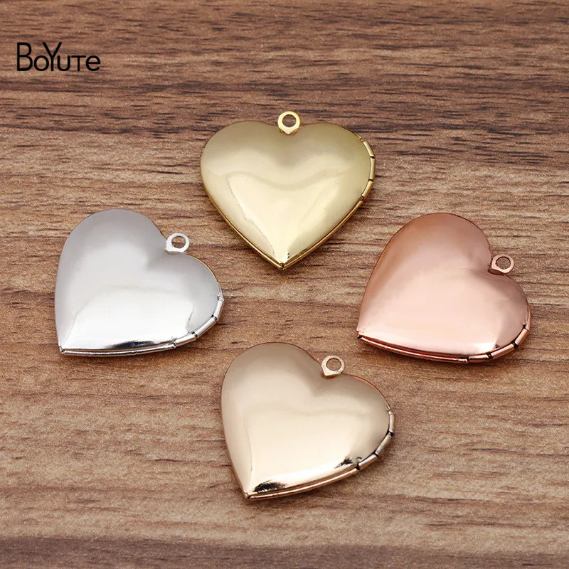 BoYuTe 10 Pieces Lot 29 7MM Metal Brass Heart Shaped Po Locket Pendant Vintage Jewelry Pendant Whole251i