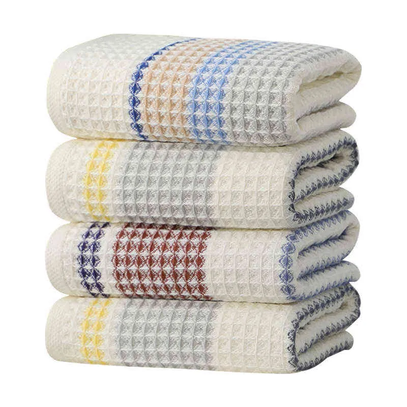 100% bawełniana ręcznik Set wysokiej jakości paski Wafel Ręcznik do aldult Cointh Home Wodne wchłanianie Miękkie Washcloth 2/4 sztuk 211221