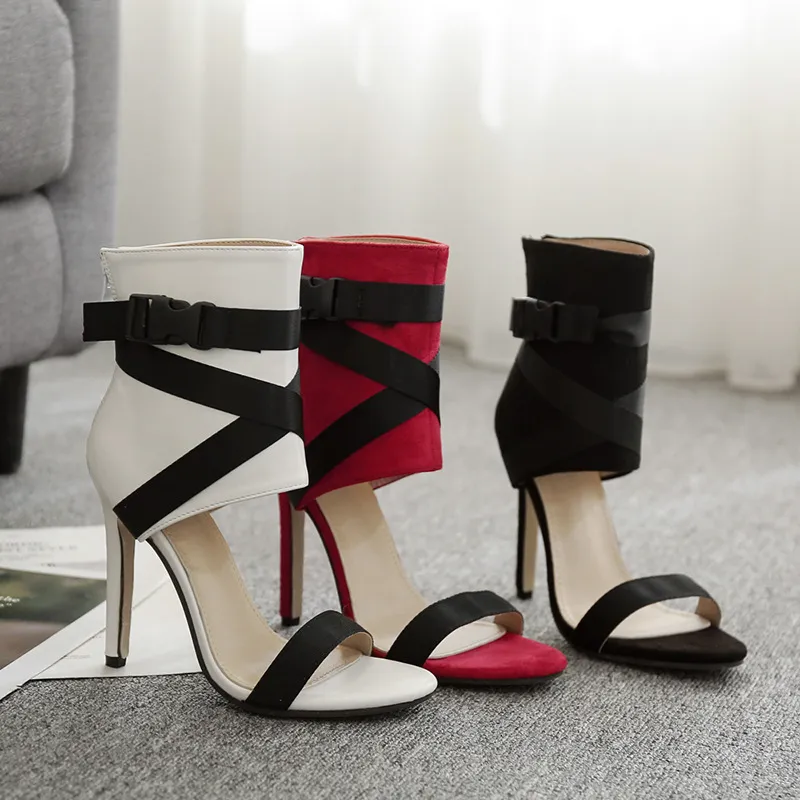 Designer- Fashion Dress Shoes Sandali Tacchi alti da donna cintura incrociata a bocca di pesce fine super rosso sexy