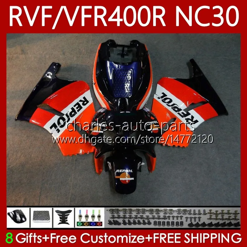 Corps Pour HONDA RVF400R N30 V4 VFR400 R VFR400R 89-93 79No.19 RVF VFR 400 RVF400 R 400RR 1989 1990 1991 1992 1993 VFR400RR VFR 400R 89 90 91 92 93 Kit de carénage Repsol bleu