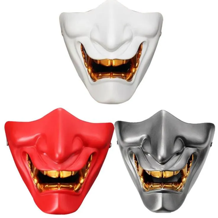 Metade inferior máscara facial Demônio Máscaras malignas Dentes de ouro Traje Adereços de festa Resina Halloween Cosplay Irsoft Paintball Jogo CS Suprimentos para fãs do exército