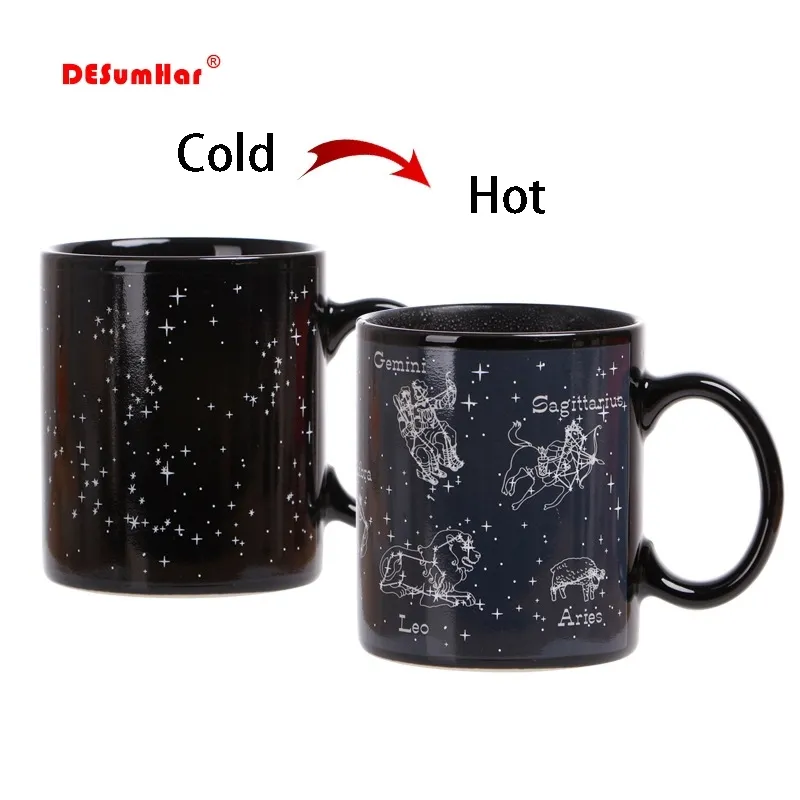 New 12 constellations Discoloration mugs,personalized shape Office Coffee Milk cup,Color Change Mug Creative cups Surprised Gift LJ200821