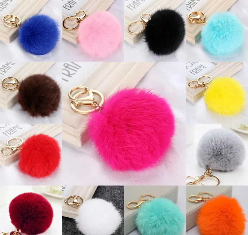 Multi Color Pink Rabbit Fur Ball Keychain Bag Plush Car Key Holder Pendant Key Chain Rings For Women