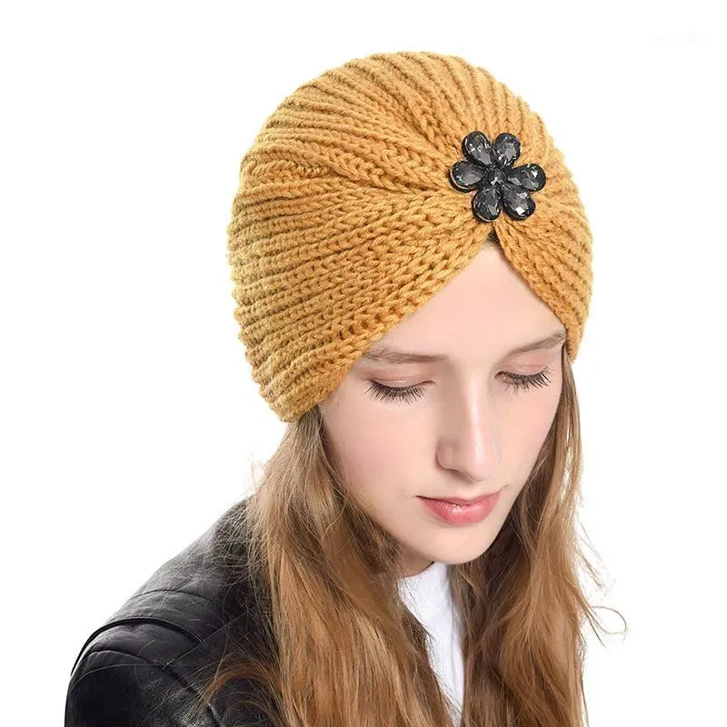 Bonnet / Crâne Casquettes Femmes Chapeau Tricoté Style BohèmeIncrusté De Bijoux En Diamant Pour Dames Casquette Hiver Chaud Bonnets1