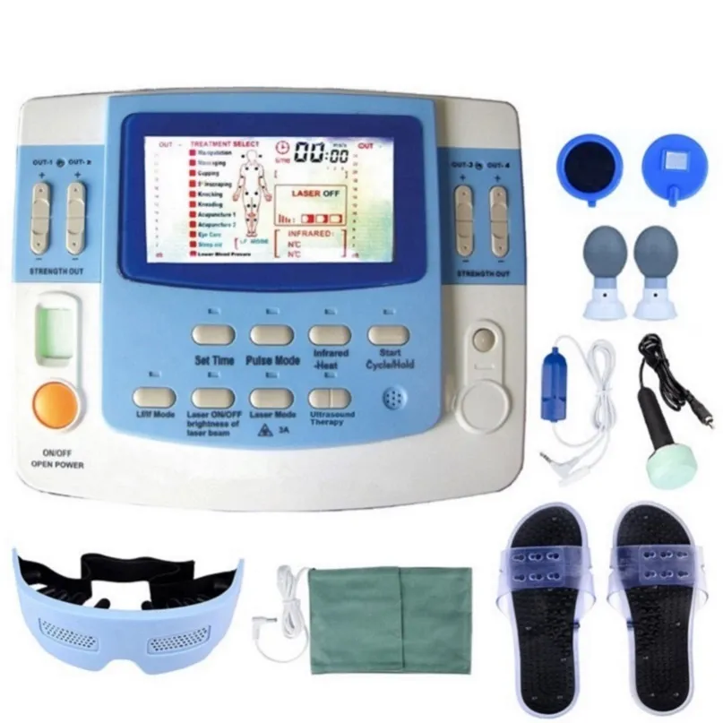 Low Frequency 9 Kanalen Kliniek Gebruik Ultrasound Medical Apparaat Tens EMS Laser Infrarood Verwarming met Eye Foot Massager EA-VF29