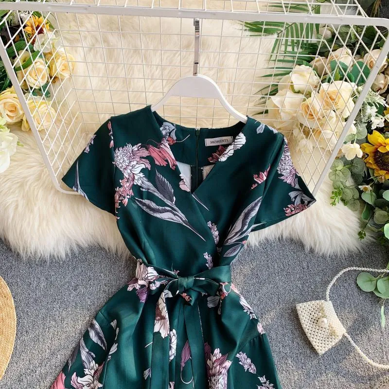 Boho Floral Romper - Vintage V-Neck Jumpsuit, Sexy Summer