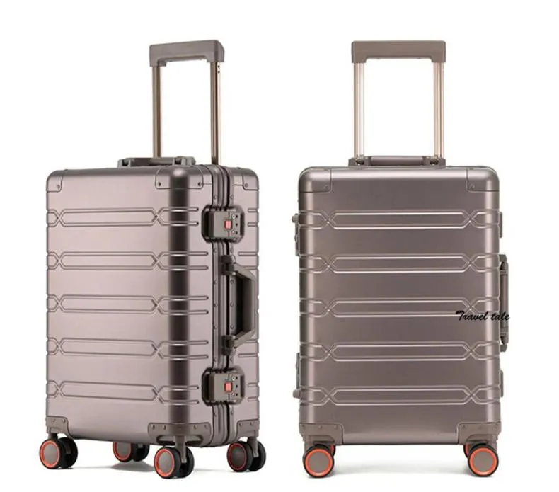 famous Designer Luggage set quality leather Suitcase bag,Universal wheels Carry-Ons,Grid TRAVEL Aluminum Suitcase Business Trolley Case For valise Lines pull rods