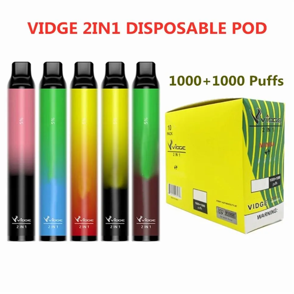 Dernier dispositif de bosses jetables de Vidge 2in1 6 ml 950mAh 1000 + 1000 bouffées Pen-stylo portable 11 options E CIG Vapor Stick Starter Kit278O