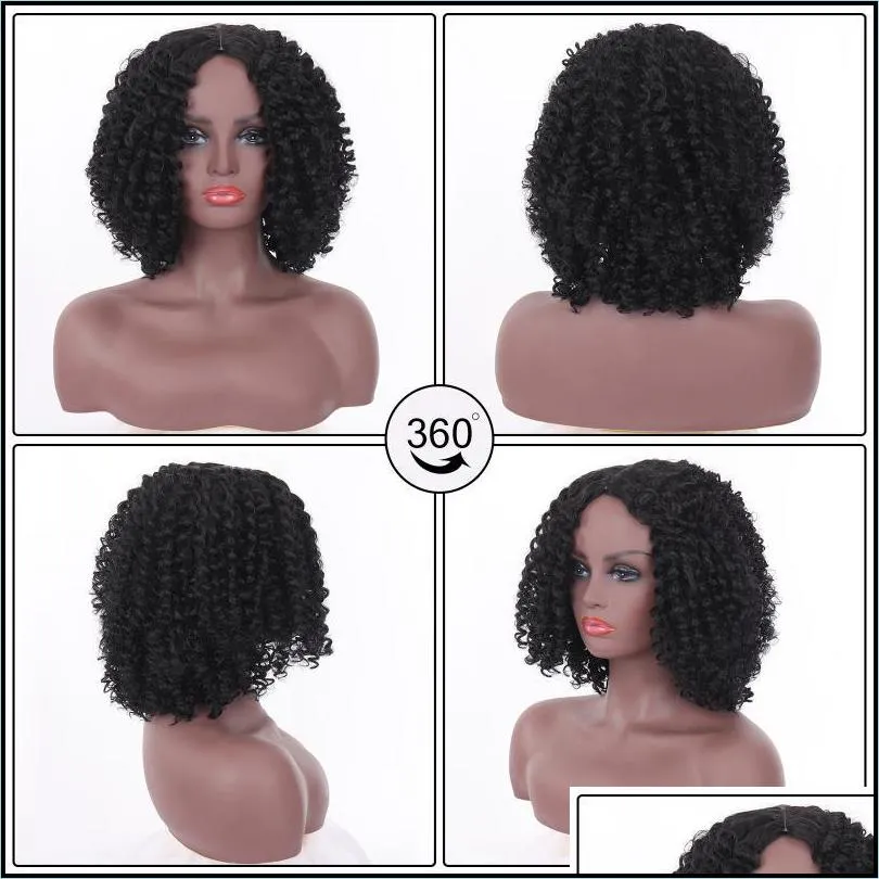 Synthetic Wigs Afro Kinky Curly Human Hair Brazilian Virgin I Tip Microlinks Bulk Natural Black Color For Women