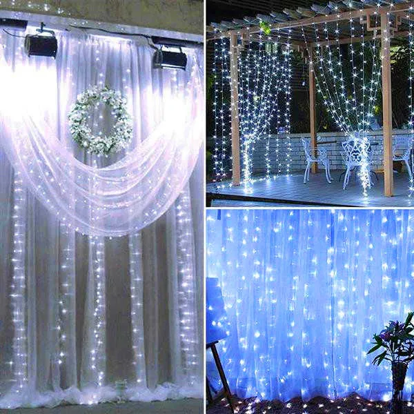 ベストセラー18M x 3M 1800-LEDの暖かい白いライトロマンチックなクリスマス結婚式屋外の高輝度装飾カーテンライトストリングホワイト