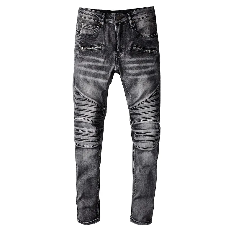 2022 Mode Jeans Kläder Designer Byxor Ljusblå Herr Slim Denim Raka Biker Hole Hip Hop Jeans Herr 28-40