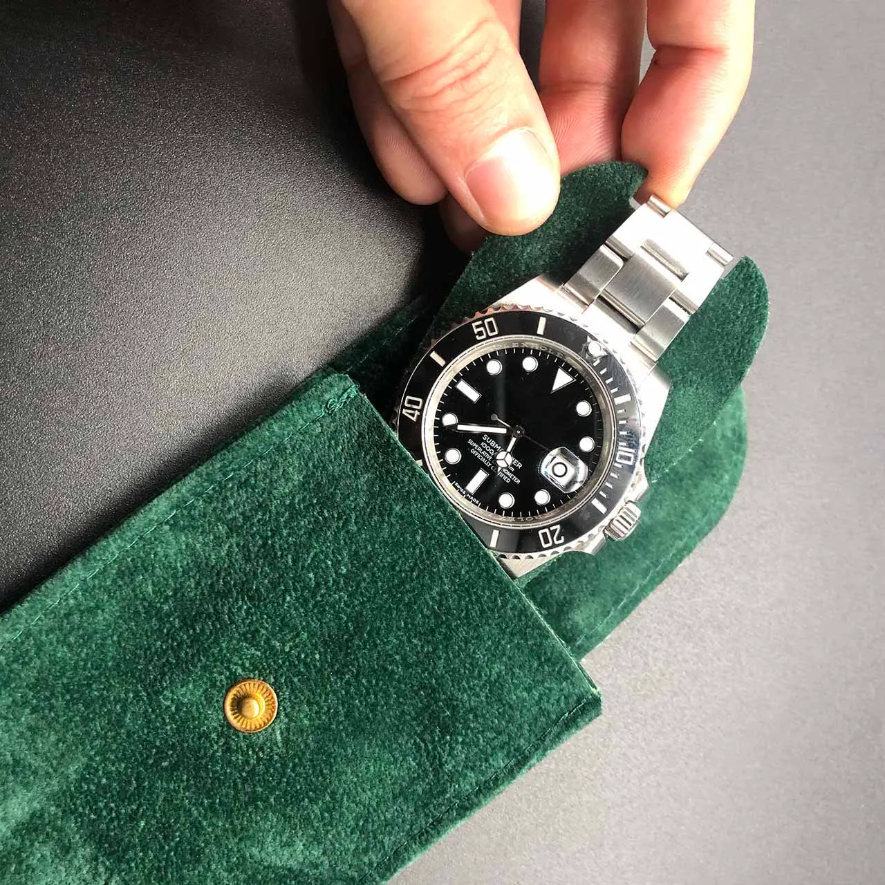 Custodia Per Orologio Da Viaggio - In Flanella, Con Bottone A Pressione, Verde Scuro, Per Uomo E Donna - Foto 12