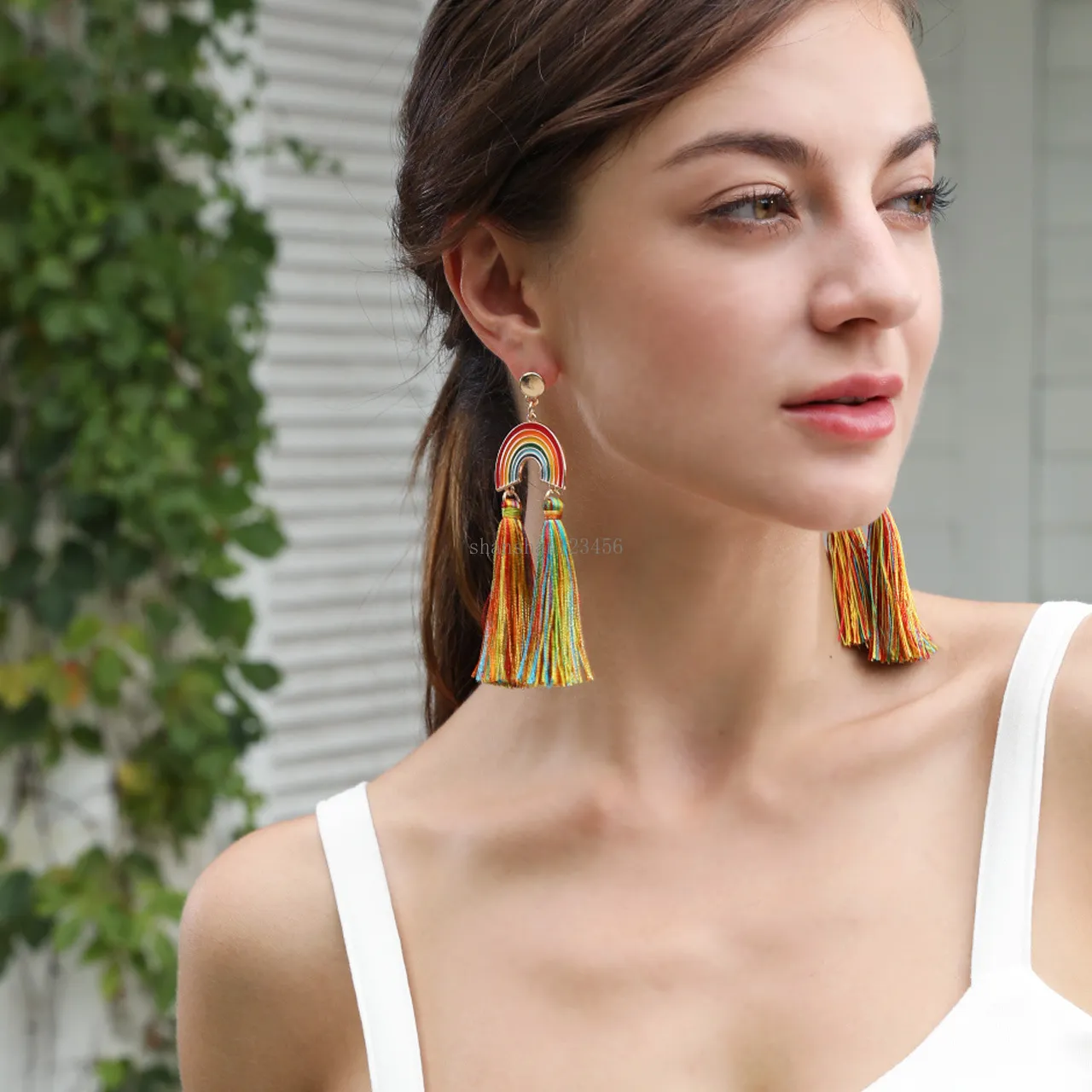 Kvinnor Rainbow Line Tassel örhängen Dangle Drop Stud Ear Rings for Women Fashion Jewelry Will and Sandy Drop Ship