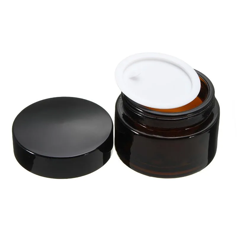 10/20/30/50ml Amber Round Glass Jars, Skin Care Cream Bottle Cosmetic Container,with Inner Liners and Gold/silver/black Lid