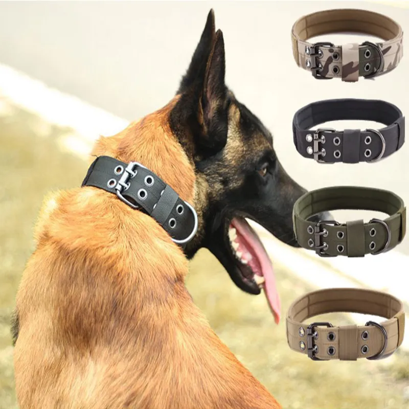 犬の襟調節可能な軍事戦術的な戦術的な屋外の訓練ナイロンの犬の襟の耐久の金属バックル大型犬のペット製品20126