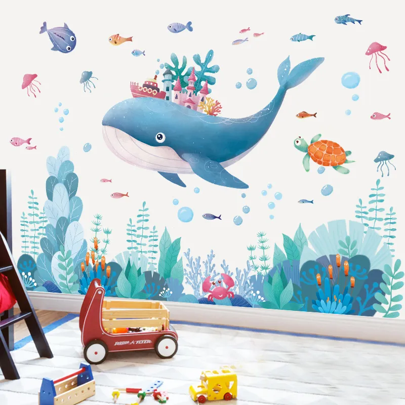 Waterproof Cartoon Underwater Animal World Sea Life Wall Stickerss For ...