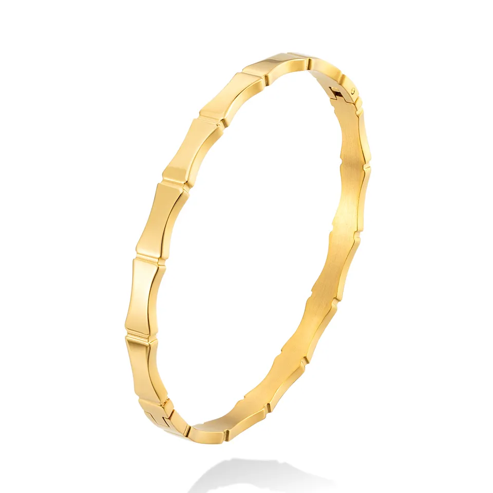 Alta Qualidade Moda de Aço Inoxidável Jóias Gold Simplicidade Geometria Metal Bambu Joint Braceletes Pulseiras Para As Mulheres Menina Presente