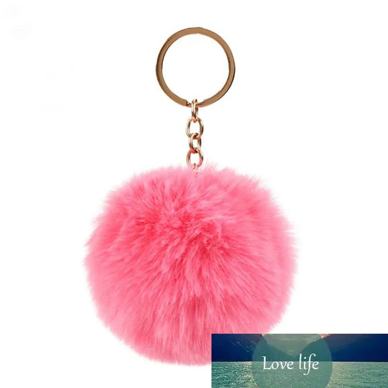 8cm Simple Pompom Fur Ball Keychain Artificial Animal Nyckel Kedja för Kvinna Bil Bag Tillbehör Nyckelring 15 färger