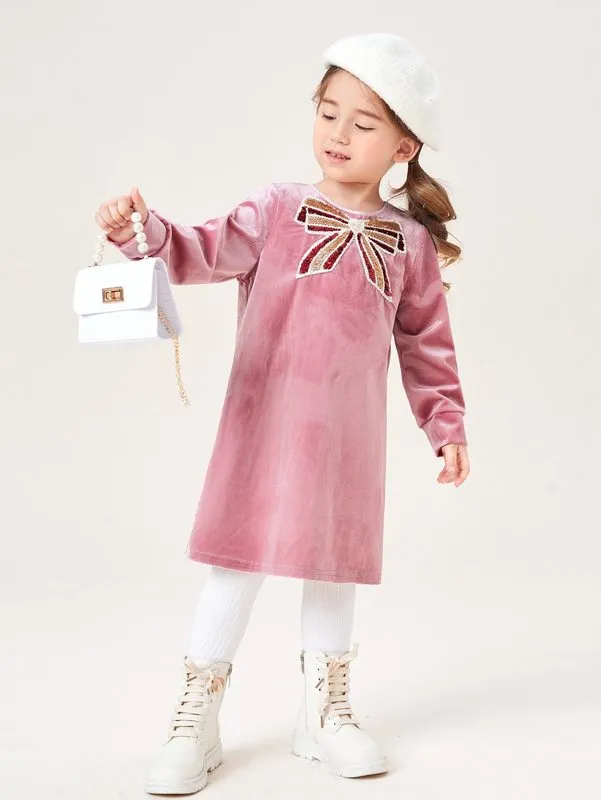 Toddler Girls Velvet Sequin Bow Keyhole Back Dress in Dusty Pink, Midi Length from Dhgate Girls Dresses - price 35.2 Toddler Girls Velvet Sequin Bow Keyhole Back Dress in Dusty Pink, Midi Length from Dhgate Girls Dresses - price 35.2