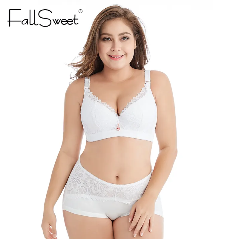 Fallsweet Plus Taille Lingerie Ensemble Femmes Bras et Slips Ensembles Push Up D DD Cup Set de sous-vêtements 44 46 48 Y200708