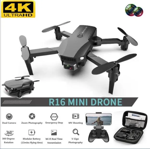 Ny R16 Drone 4K HD Dual Lens Mini Drone WiFi 1080p Real-Time Transmission FPV Drone Dual Cameras Foldbar RC Quadcopter Toy