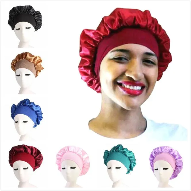 Expédition rapide 11 couleurs New Silk Night Cap Hat Double Side Wear Women Head Cover Sleep Cap Haute élasticité Satin Bonnet Chemo Cap