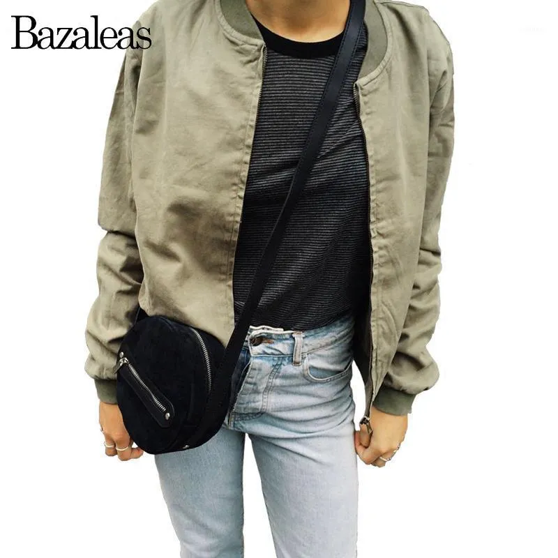 Giacche da donna all'ingrosso- Bazaleas Girl Short Basic Outwear Army Green Cool Thin Bomber Moda Slim Cappotto Casual Uniforme da baseball Punk Top1