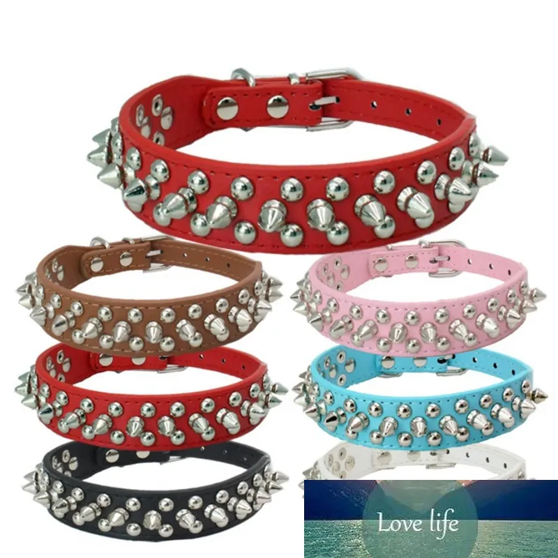 Hund nitar collar cool nagel studded halsband spiked rem pu läder runda kula små husdjur hund katt krage xs-l ccyyf99