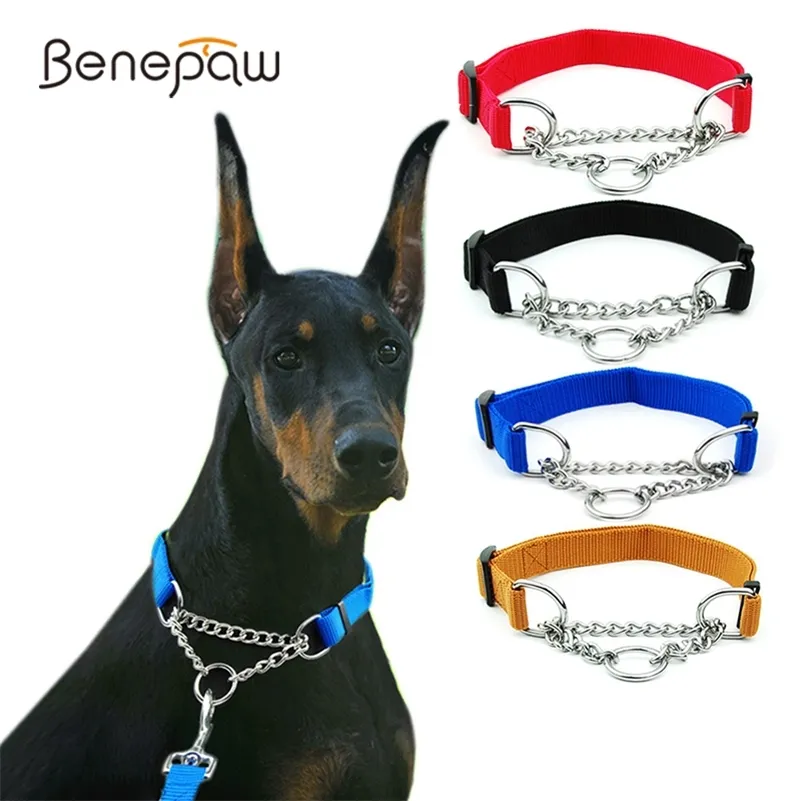 Benepaw Durable No Pull Martingale Collar de perro Heavy Duty Acero inoxidable Cadena Segura Cachorro Choke Collar de mascota Entrenamiento LJ201109