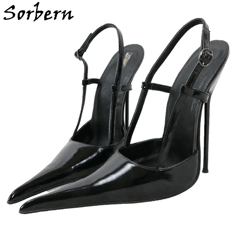 Sorbern Sexy Metal High Heel Pump Shoes Women Genuine Leather Slingback Long Pionty Toes Stielttos Italy Style Dress Shoes
