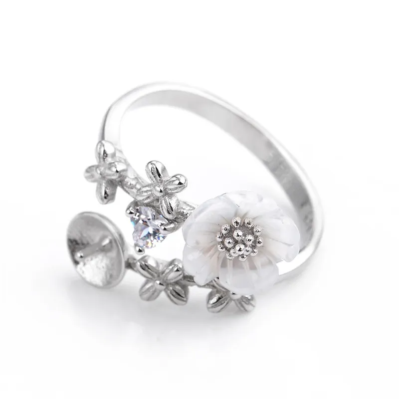 HOPEARL Gioielli con montatura fai da te Anello con fiore in argento sterling 925 per montatura con anello di perle 3 pezzi