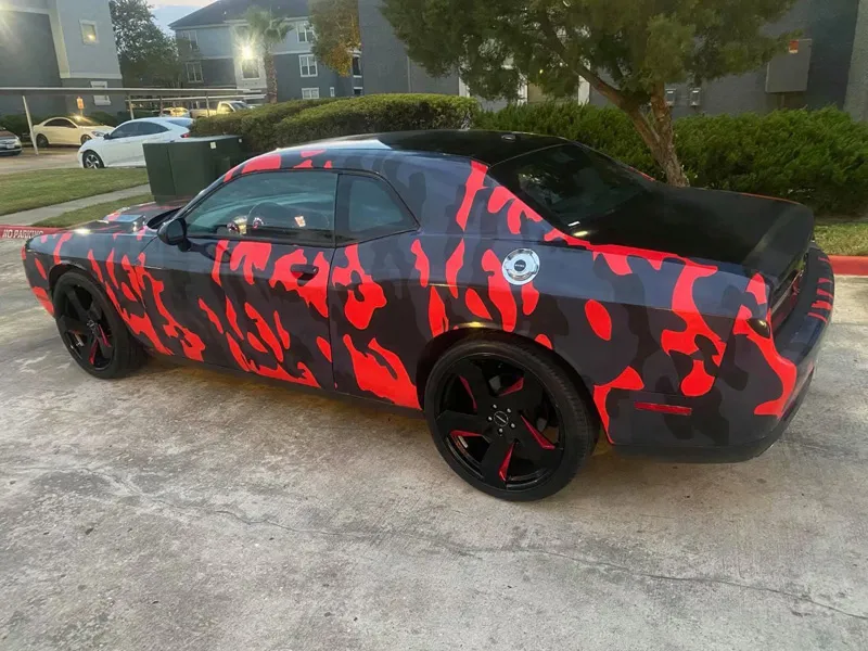 Red Black Camouflage Premium Vinyl Car Wrap Decal Film Sheet Foil With