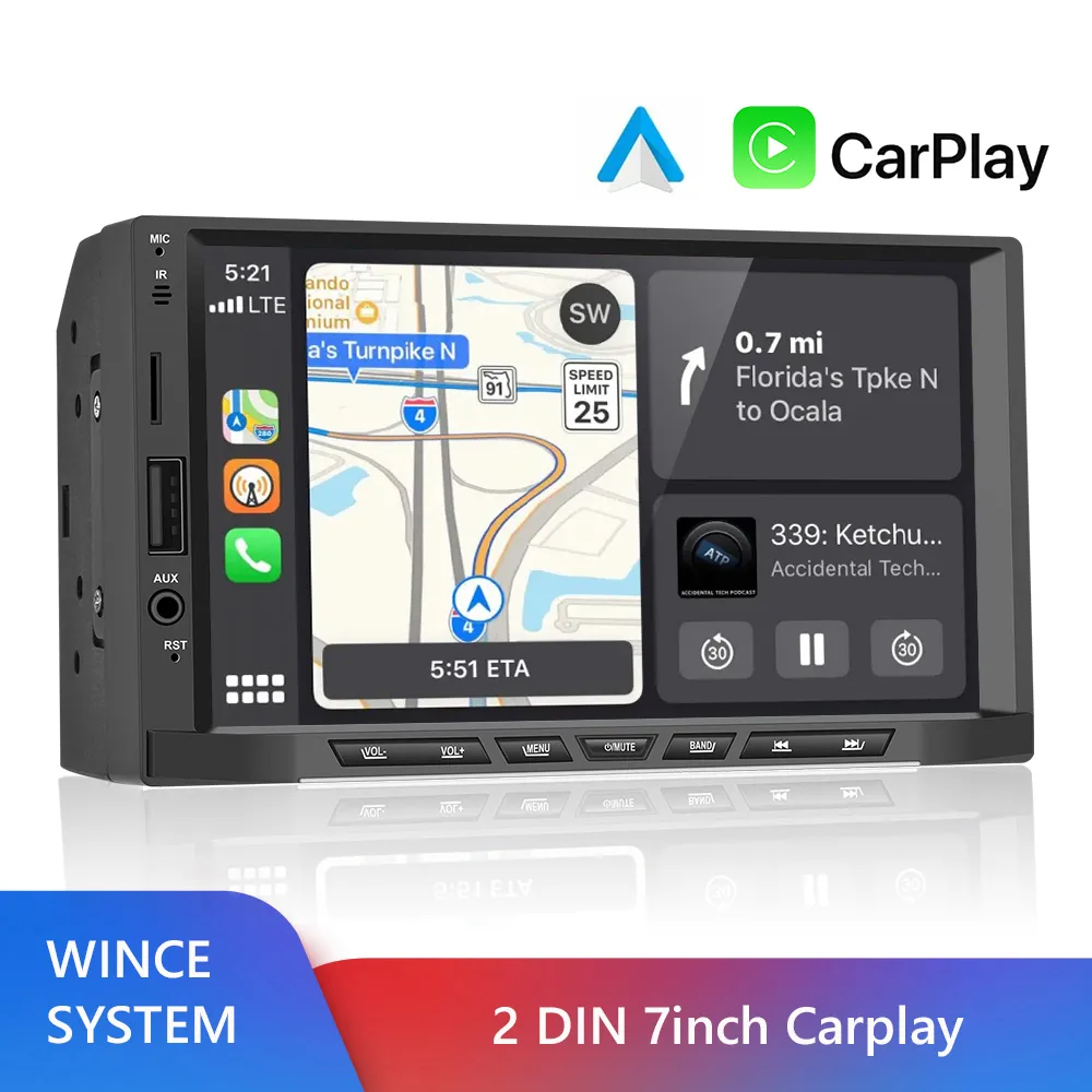 Bilstereo Radio 7 '' 2 DIN Support CarPlay Car Multimedia Player med Bluetooth FM för Volkswagen Skoda Nissan Opel