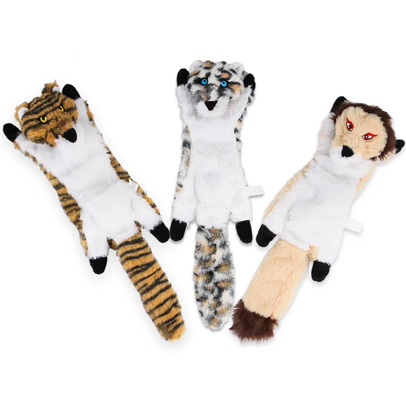 Hund katt squeaky leksaker ingen fyllning tiger leopard lejon plysch chew husdjur leksak för små medelstora hundar träning jk2012xb
