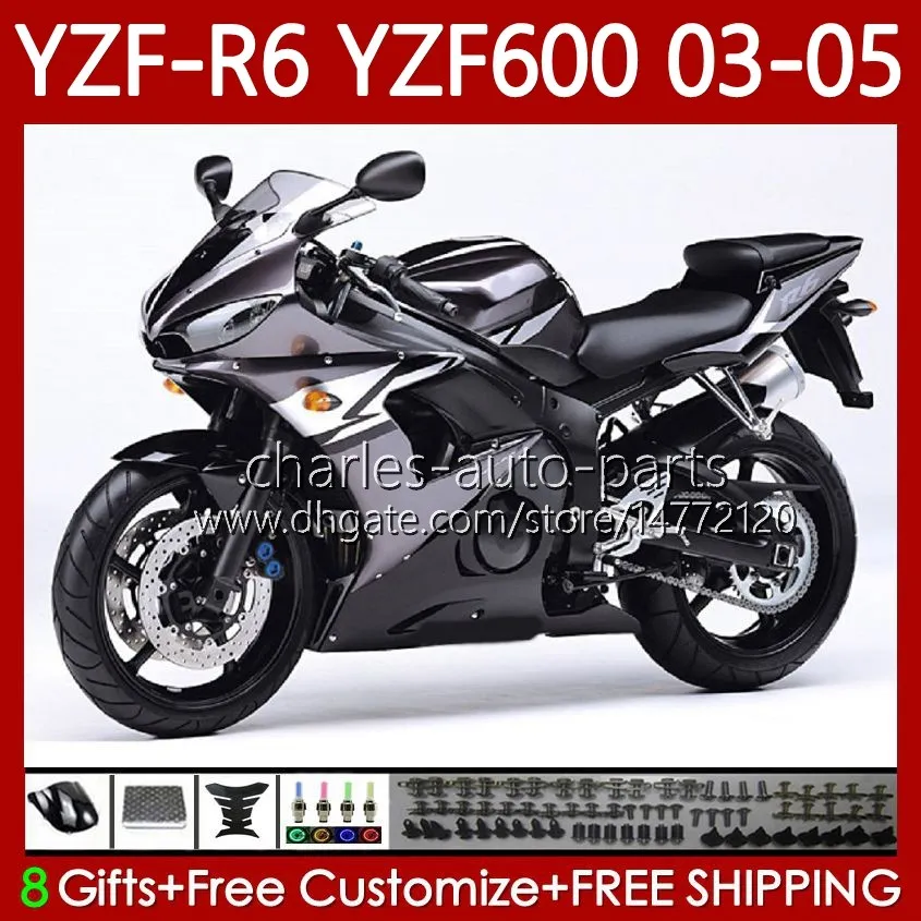 Motocicleta Bodywork para Yamaha YZF600 Glossy Gray YZF R 6 600 CC YZF-R6 2003 2004 2005 Cowling 95No.150 YZF R6 600cc YZF-600 03-05 Body YZFR6 03 04 05 Kit de Feira do OEM