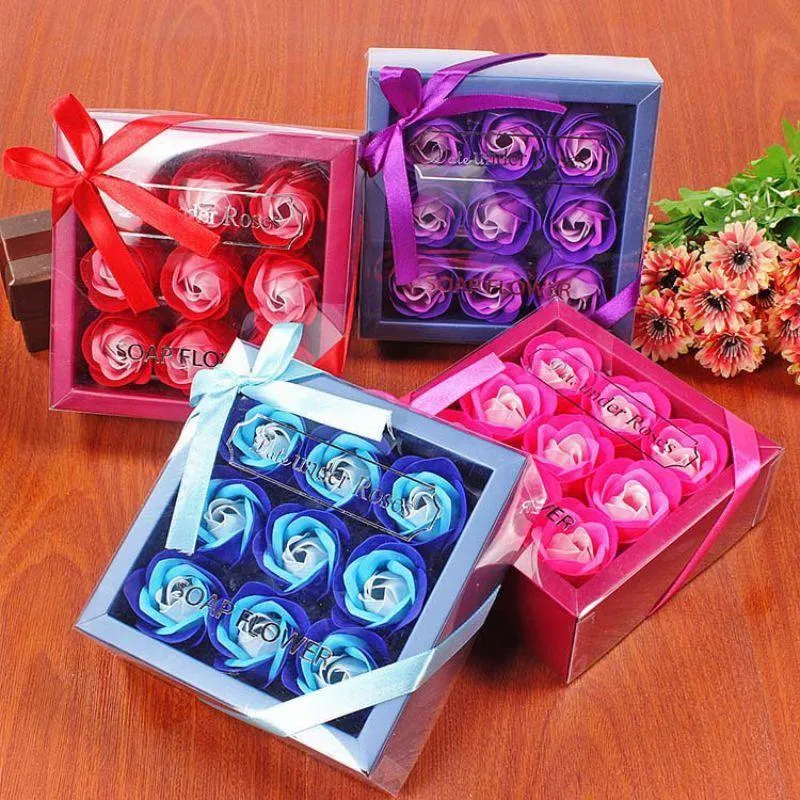 Valentine Day Gifts 9 Pcs Soap Flower Rose Box Wedding Birthday Day Artificial Soap Rose Gift Valentines Day Decoration