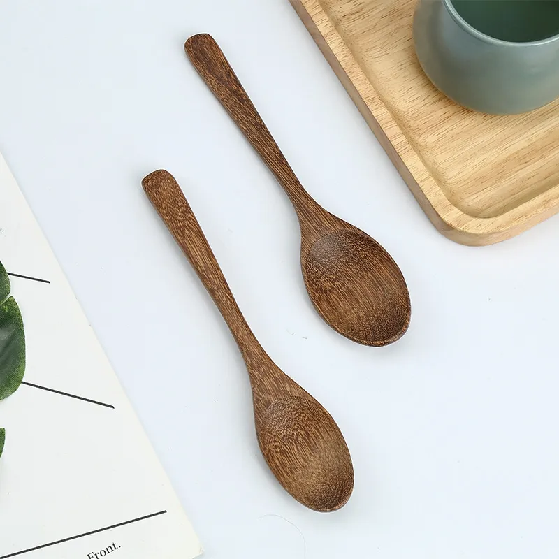 Hot Sale Wooden Milk Honey Soup Spoon Solid Wood Tableware Long Handle Teaspoon Coffee Spoons Stir Stick Kitchen Tools Mini Spoon DBC BH4469