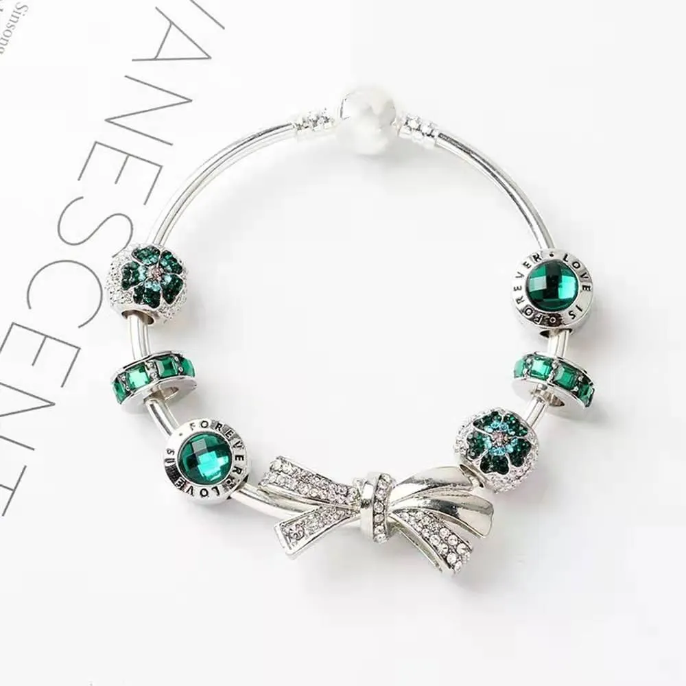 New fashion 925 silver bracelets charm bracelet bow knot bracelets charm beads bangle DIY Jewelry for Christmas and valentine gift193R