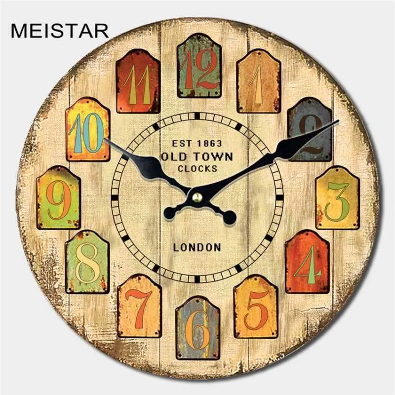 Wall Clocks MEISTAR 6 Patterns Vintage Large Fashion Silent Living Kitchen Watches Home Decor Art 3 Size1