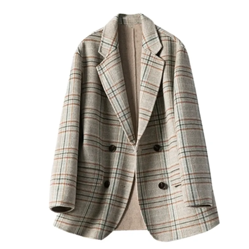 Veste et manteau en laine à carreaux décontractés pour femmes automne hiver 210218