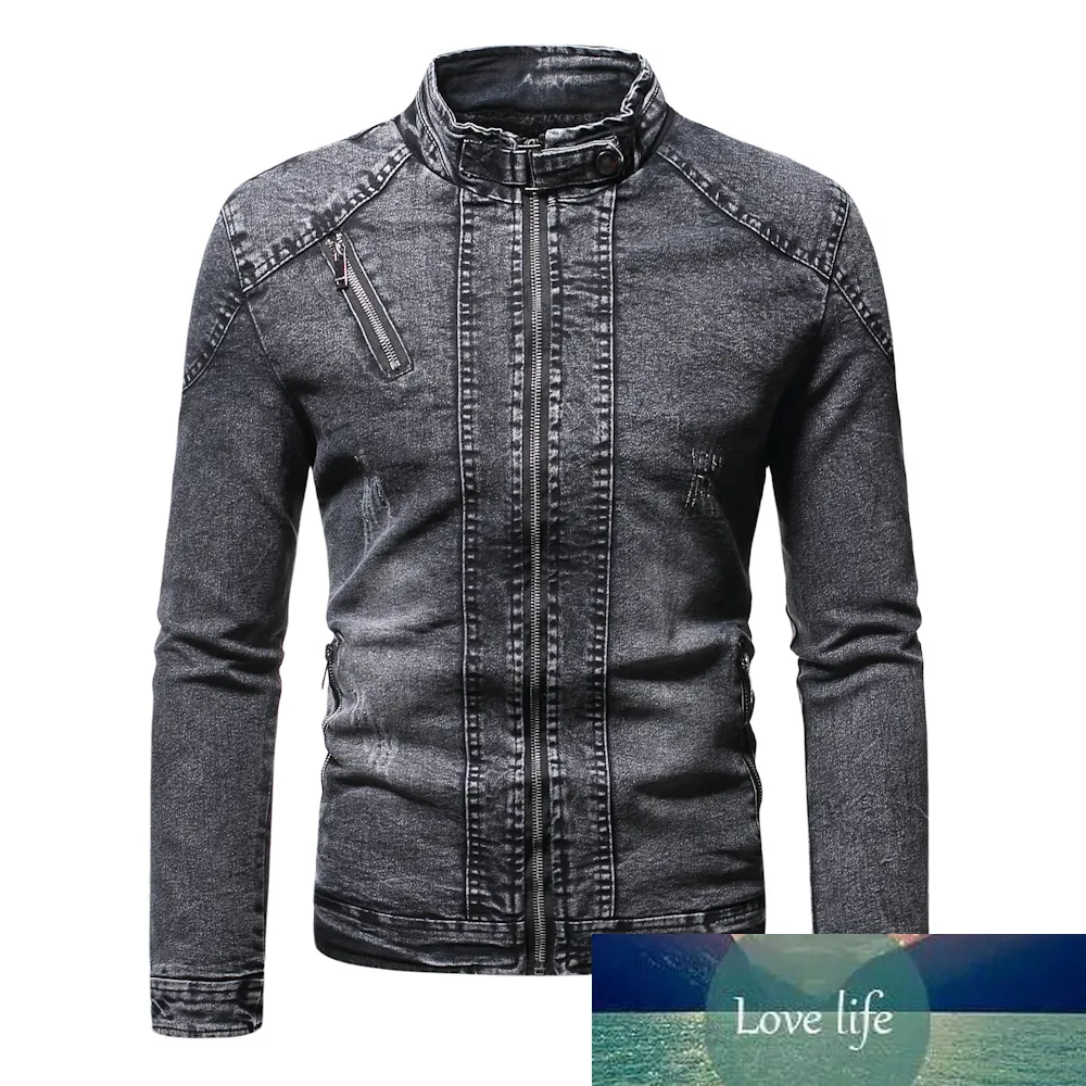 Denim Jacket Men Moto Biker Jean Jacket Autumn Winter Fashion Solid Plus Velvet Stand Collar Mens Denim Jacket Casual Coat Men