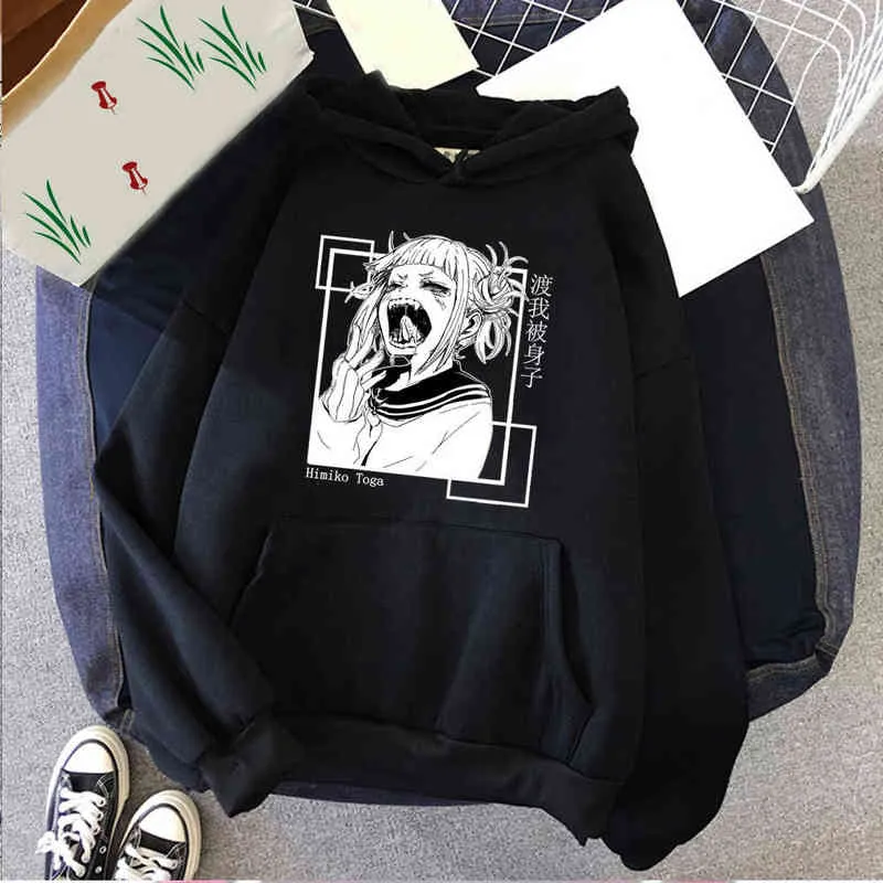 Sudadera con capucha de dibujos animados divertidos de My Hero Academia para hombre Boku No Hero Academia Anime Himiko Toga suéter gráfico Hip Hop Top masculino H1227