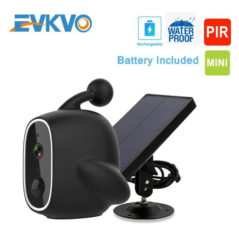 Kameror Evkvo 1080p Mini Solar Ström Batterikamera Utomhus IP67 Vattentät IP WiFi 2MP PIR Surveillance Security CCTV1